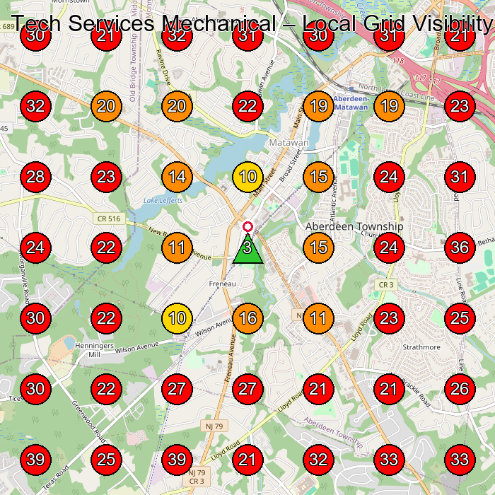 Tech Services Mechanical GeoGrid visibility map for Home Builder in None